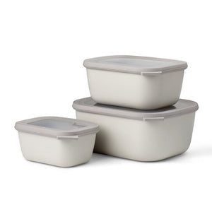 Mepal Cirqula Rectangular Stacking Bowls with Lids (750ml to 3L) / Set of 3 / Nordic White
