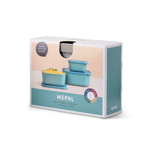Mepal Cirqula Rectangular Stacking Bowls with Lids (750ml to 3L) / Set of 3 / Nordic White