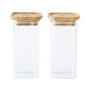 Pebbly Square Canister with Bamboo Lid / Set of 2