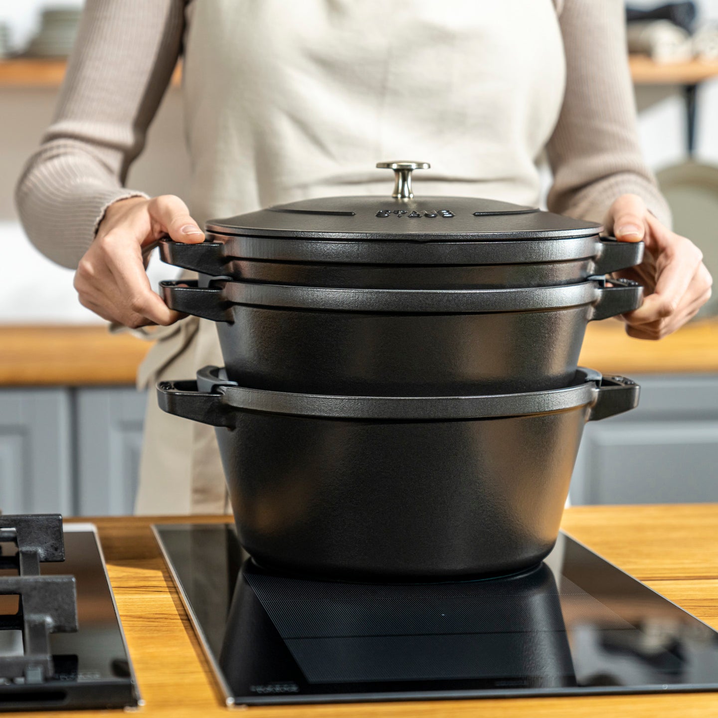 Staub Stackable 3 Piece Pot Set / Black | Borough Kitchen