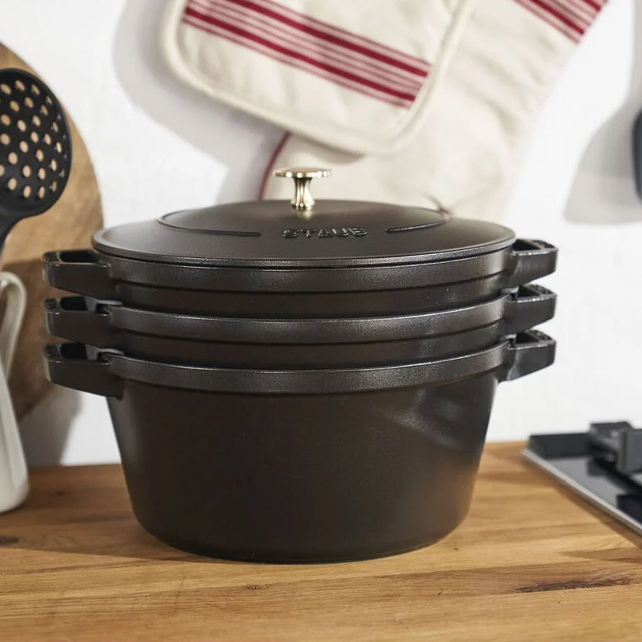 Staub Stackable 3 Piece Pot Set / Black | Borough Kitchen