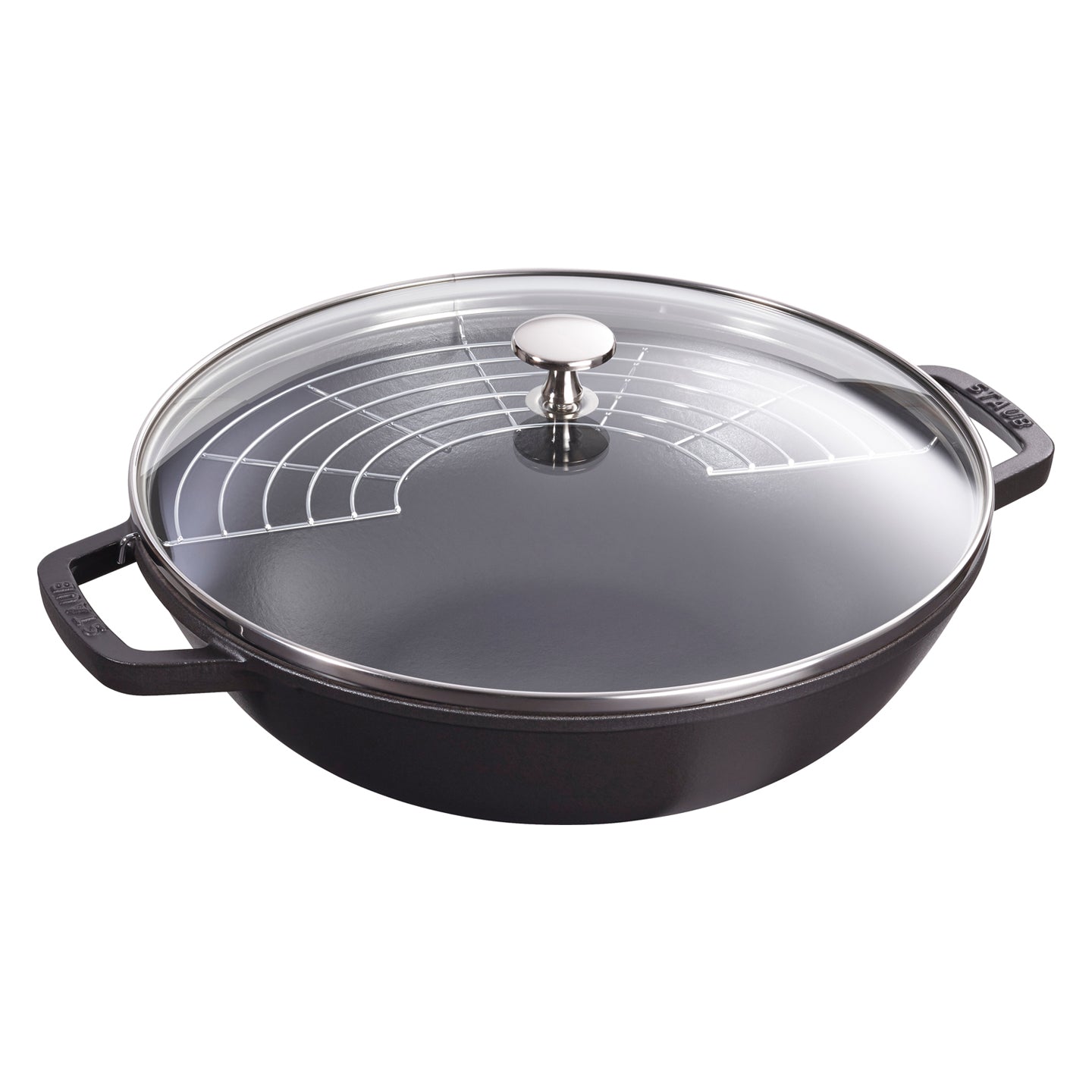 STAUB Cast Iron Wok with Glass Lid and Removable Grill, Ø 30 cm, 4.40 L, Cherry - Thumbnail 3