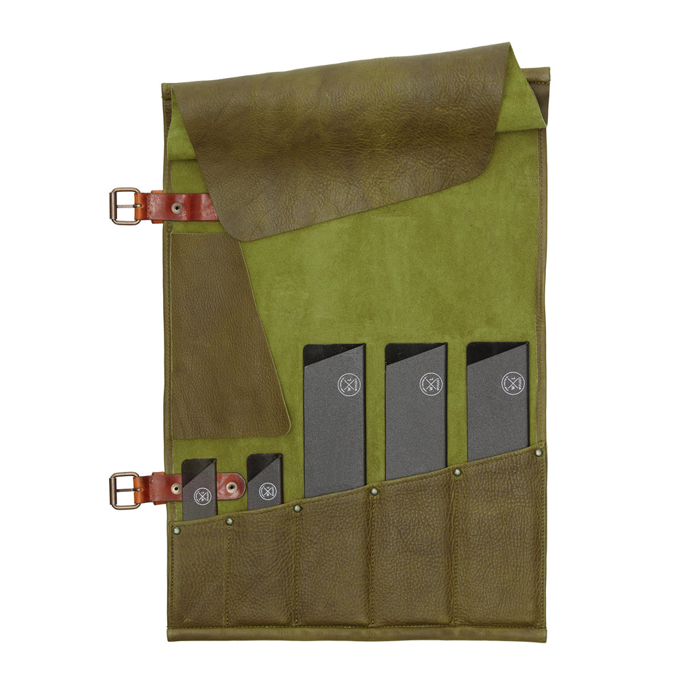 Witloft Leather Knife Roll / 5 Pocket / Green and Cognac **