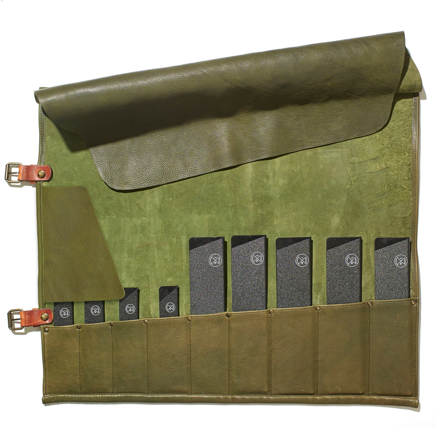 Witloft Leather Knife Roll / 9 Pocket / Green and Cognac
