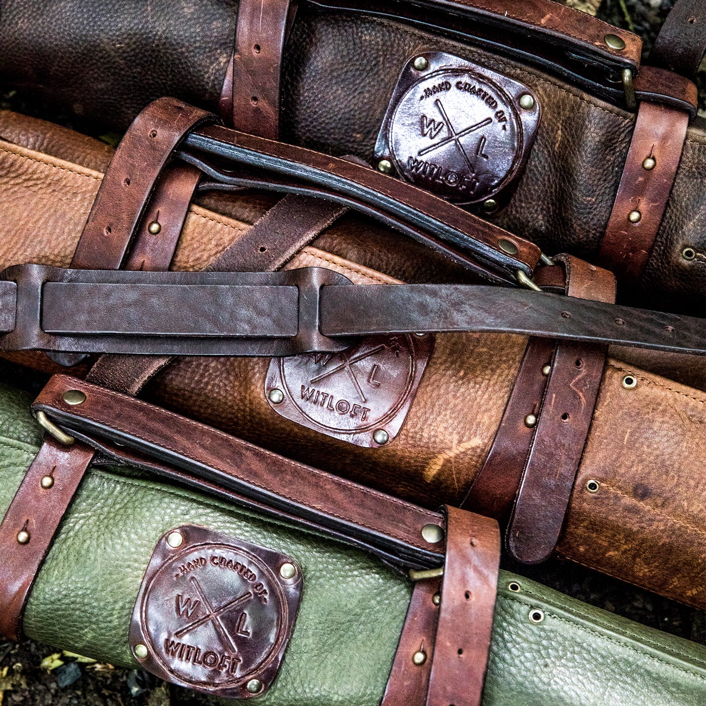 Witloft Leather Knife Roll / 5 Pocket / Green and Cognac